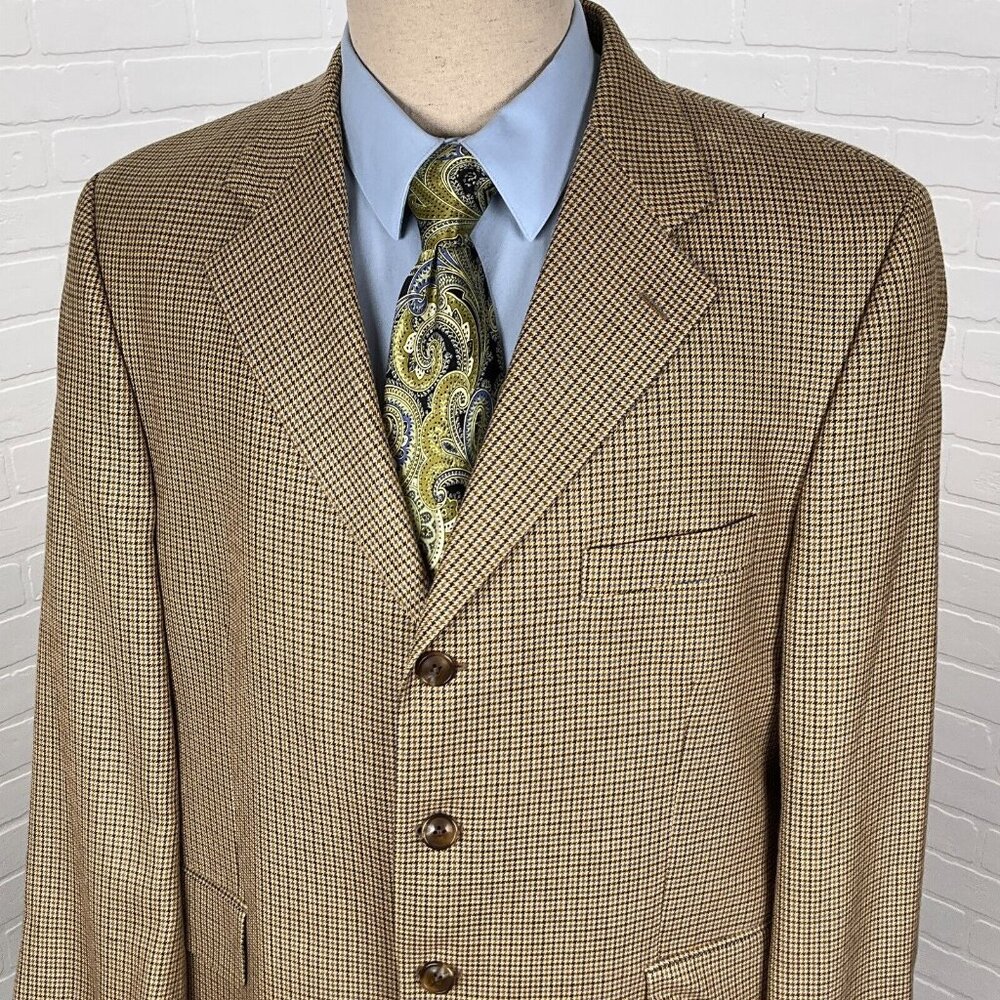Lord Taylor Silverstone Blazer Men 44 Gold Black Houndstooth 3 Button Canada VTG